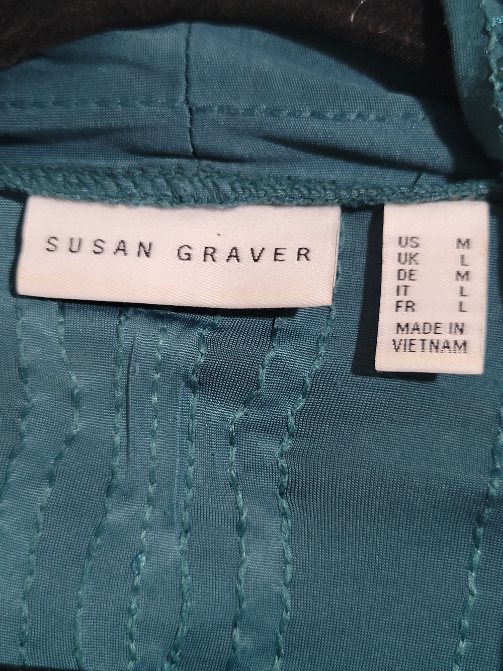 Susan Graver Teal Knit Sequin Embroidered Open Front Cardigan Sweater Size M